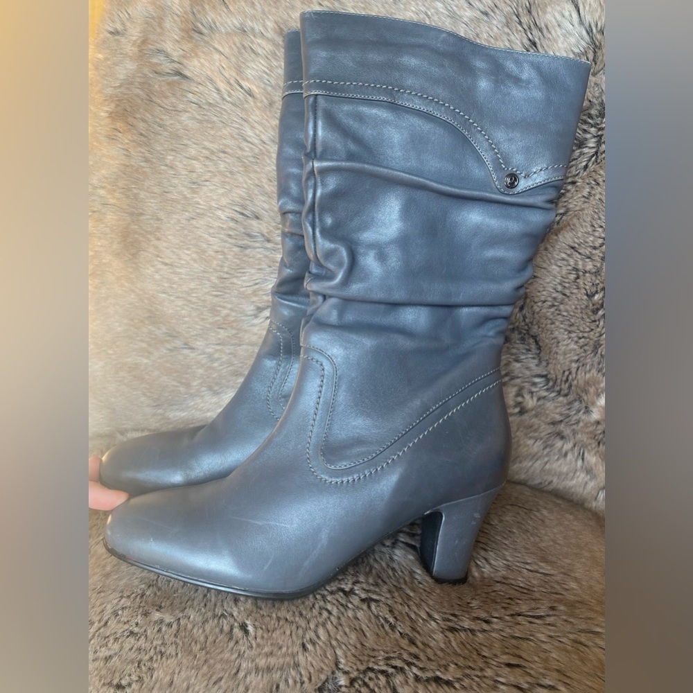 Blondo Slate Gray Mid-Calf Heeled Boots